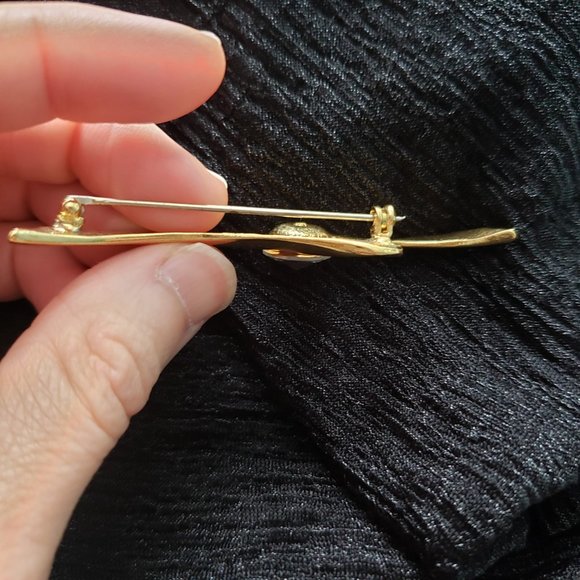 Vintage Large Jewel Gold Tone Abstract Zig Zag Pin Brooch - Picture 5 of 8